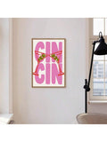 Framed pink Gin Gin cocktail graphic canvas print on a white wall