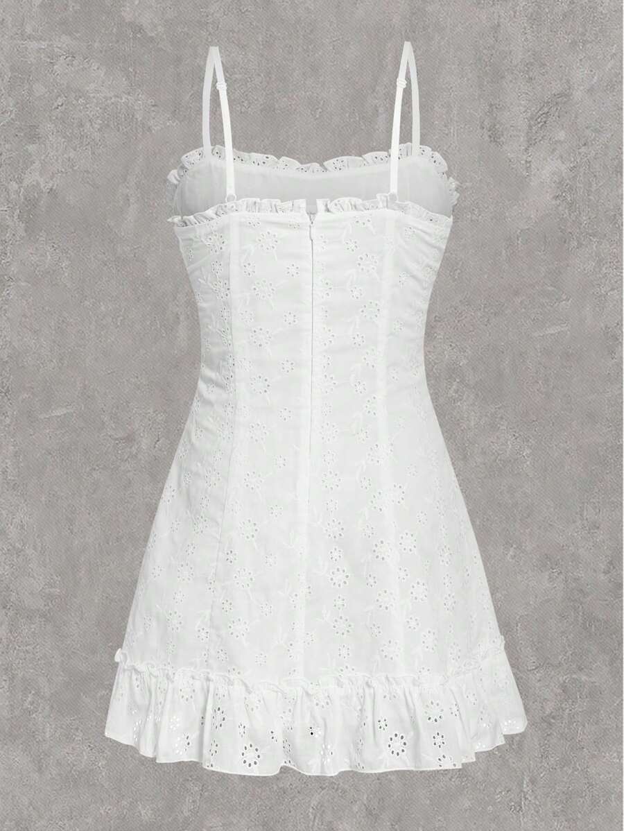 Get ready to turn heads with our Elegant White Mini Dress! Featuring a summer sleeveless design and delicate spaghetti straps, this dress is perfect for any occasion. The tie-up embroidery adds a touch of playful charm, making it the perfect attire for graduation. Make a statement with this must-have dress!