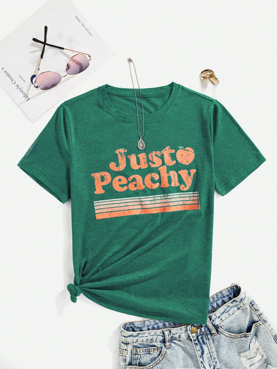 Just Peachy: Letter Graphic Tee for Effortless Style