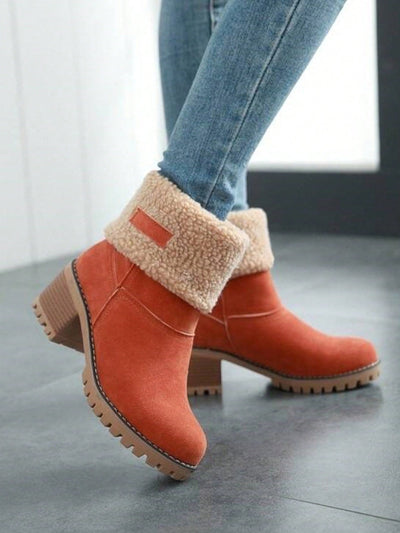 Cozy Chic: Women's 2-in-1 Mid-Calf Faux Leather Snow Boots with Chunky Heel and Fur Lining