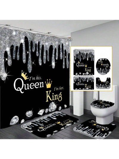 Regal Romance: King & Queen Bathroom Shower Curtain Set with Matching Accessories