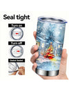 Festive Snowman Double-Wall Insulated Tumbler - 20 Oz Reusable Coffee Cup for Holiday Cheer