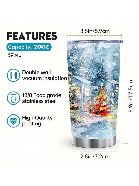 Festive Snowman Double-Wall Insulated Tumbler - 20 Oz Reusable Coffee Cup for Holiday Cheer