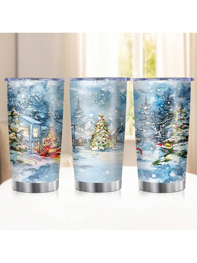 Festive Snowman Double-Wall Insulated Tumbler - 20 Oz Reusable Coffee Cup for Holiday Cheer