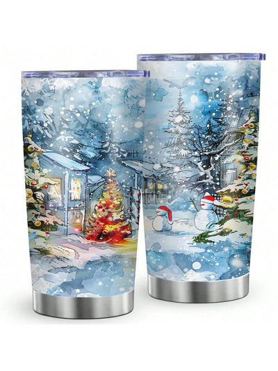 Festive Snowman Double-Wall Insulated Tumbler - 20 Oz Reusable Coffee Cup for Holiday Cheer