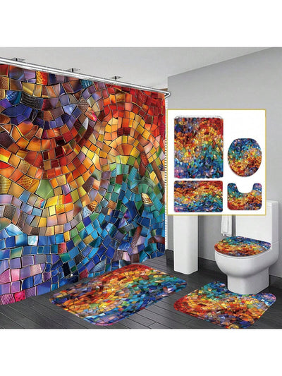 Sun and Ocean Modern Art Bathroom Shower Curtain Set with Accessories