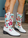 Stylish Flower-Embroidered Cowboy Ankle Boots with Chunky Heel