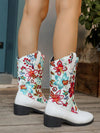 Stylish Flower-Embroidered Cowboy Ankle Boots with Chunky Heel