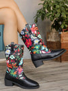 Stylish Flower-Embroidered Cowboy Ankle Boots with Chunky Heel