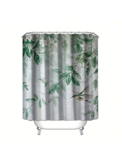 Vibrant Green Leaf & Hummingbird 4-Piece 3D Waterproof Shower Curtain Set