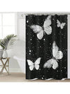 Whimsical White Butterfly 4-Piece Shower Curtain Set - Transform Your Bathroom with 3D Digital Printing