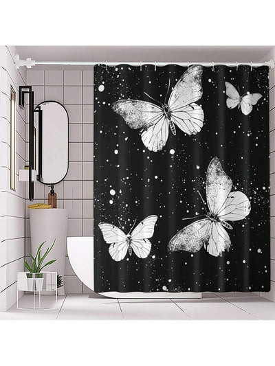 Whimsical White Butterfly 4-Piece Shower Curtain Set - Transform Your Bathroom with 3D Digital Printing