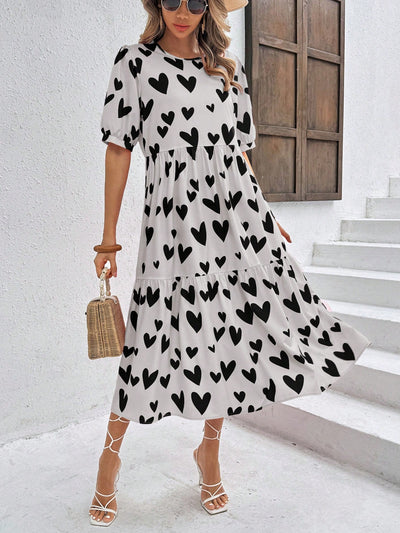 Chic Heart Print Casual Dress – Effortless Style for Everyday Wear