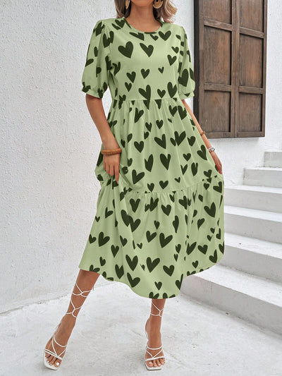 Chic Heart Print Casual Dress – Effortless Style for Everyday Wear