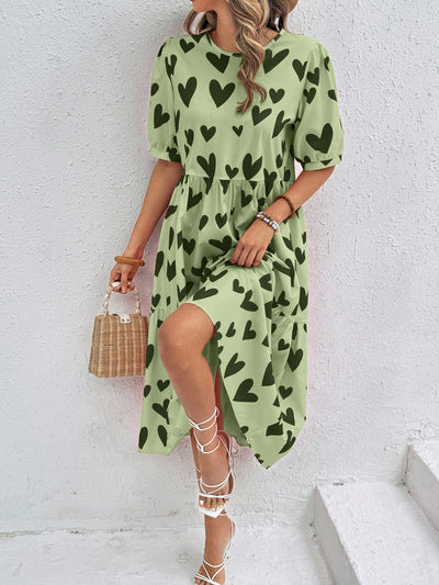 Chic Heart Print Casual Dress – Effortless Style for Everyday Wear