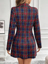 Chic & Elegant Plaid Print Double-Breasted Dress with Notched Collar for Spring and Fall