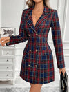 Chic & Elegant Plaid Print Double-Breasted Dress with Notched Collar for Spring and Fall