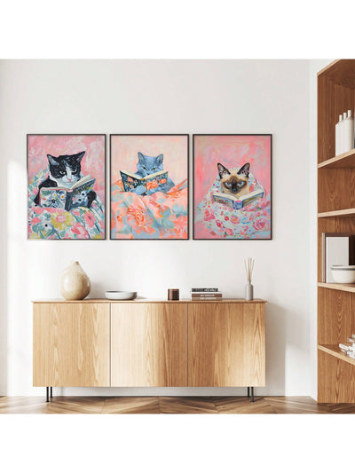 Purrfect Pages: Set of 6 Cat-Themed Reading Prints for Book Lovers