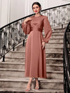 Elegant Solid Color Lantern Sleeve Maxi Dress - Perfect for Evening Parties