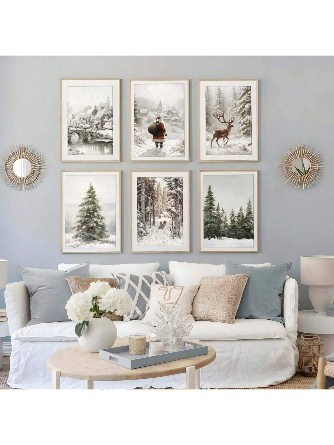 Bring cozy holiday charm to your farmhouse with this Vintage Christmas Tree Wall Art Set. Featuring six moody canvas prints, each piece captures classic Christmas trees with a nostalgic twist. Perfect for adding festive warmth and a touch of vintage magic to your walls, these prints turn any room into a winter wonderland ready for holiday cheer.