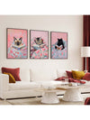 Whimsical Cat Trio: Canvas Art Set for Book Lovers – Perfect for Study Room Decor