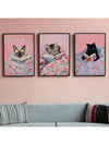 Whimsical Cat Trio: Canvas Art Set for Book Lovers – Perfect for Study Room Decor