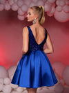 Elegant Navy Blue Sequin Satin Maxi Dress with Flared Hem – Perfect for Weddings, Parties, and Graduations