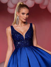 Elegant Navy Blue Sequin Satin Maxi Dress with Flared Hem – Perfect for Weddings, Parties, and Graduations