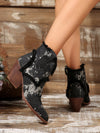 Vintage Distressed Western Cowgirl Boots: Chunky Heel V-Neck Short Boots