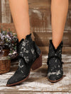 Vintage Distressed Western Cowgirl Boots: Chunky Heel V-Neck Short Boots