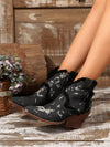 Vintage Distressed Western Cowgirl Boots: Chunky Heel V-Neck Short Boots