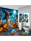 Spooky Halloween Bathroom Set: Pumpkin Ghost Shower Curtain and Magic Hat Decor