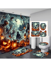 Spooky Halloween Bathroom Set: Pumpkin Ghost Shower Curtain and Magic Hat Decor