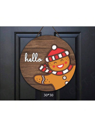 Whimsical Gingerbread Man Holiday Wooden Door Sign - Festive Circular Hanging Decor