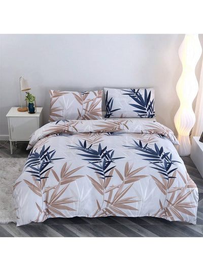 Chic Floral Retreat: 3-Piece Polyester Bedding Set with Duvet Cover & Pillowcases