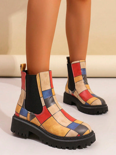 Chunky Sole Colorblock Chelsea Boots: Stylish and Comfortable Winter Footwear for Women