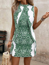 Chic Allover Print Summer Sleeveless Dress with Stand Collar