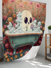 Spooky Ghost Bathroom Shower Curtain Set: Complete Halloween Day of the Dead Decor Package