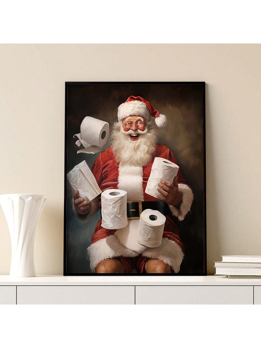 Elevate your holiday decor with our Santa Bathroom Art. This vintage Christmas humor decor will add a festive touch to your toilet. Expertly designed to evoke holiday cheer, it's the perfect addition to your bathroom. Made with high-quality materials, it's durable and long-lasting. Transform your bathroom into a winter wonderland with this unique piece.