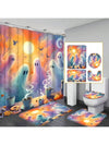 Halloween Ghost Shower Curtain Set with Pumpkin Coffee Cup Cookies - Fall Season Bathroom Decor