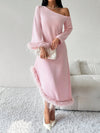 Chic Asymmetrical Knit Dress with Fuzzy Cuffs for Effortless Elegance