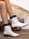 Diamond Dream: Women's White Pointed Toe Wedge Heel Mid-Calf Boots