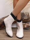 Diamond Dream: Women's White Pointed Toe Wedge Heel Mid-Calf Boots