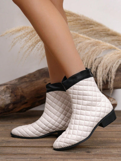 Diamond Dream: Women's White Pointed Toe Wedge Heel Mid-Calf Boots