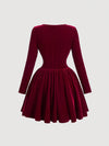 Chic Red Velvet Turtleneck Dress: Versatile Waist-Cinched Autumn Essential