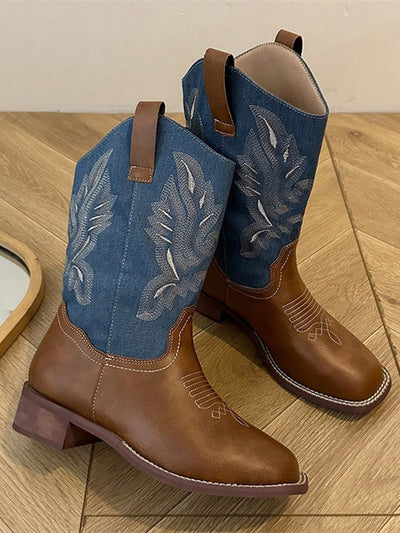 Chic Embroidered White Western Boots for Women - Perfect for Autumn & Winter Style