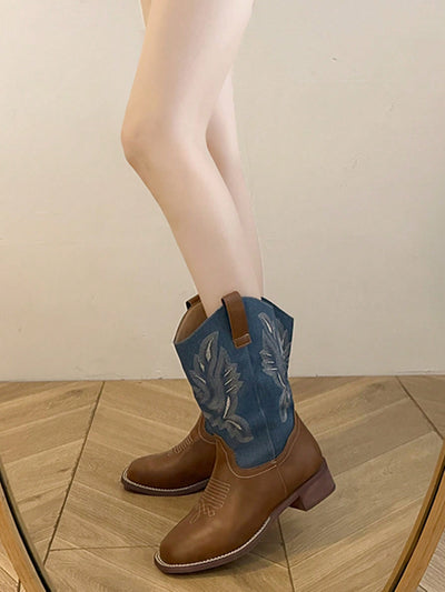 Chic Embroidered White Western Boots for Women - Perfect for Autumn & Winter Style