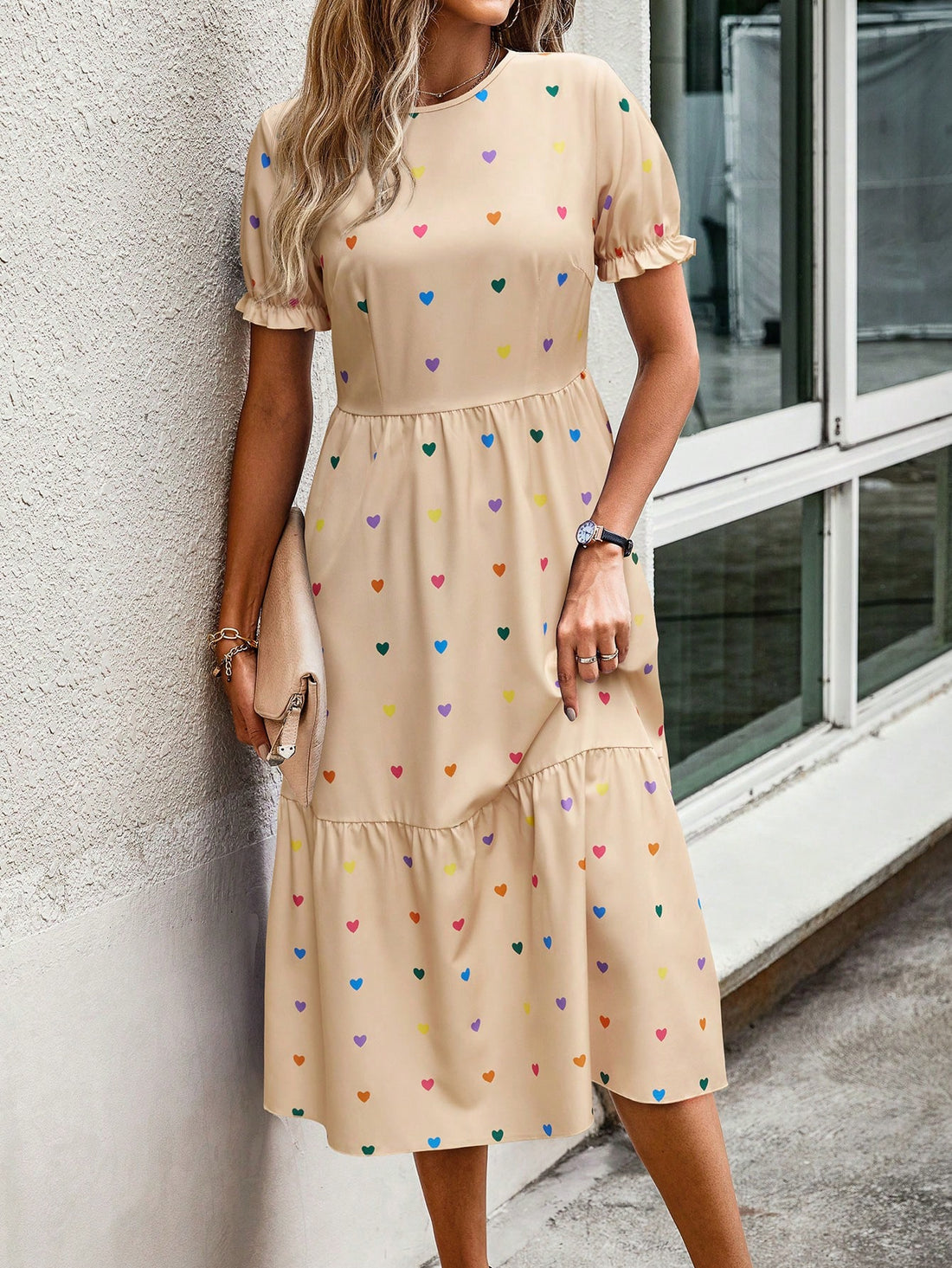 Get ready for a swoon-worthy Valentine's Day with our Charming Heart Print Date Dress. This dress is designed to turn heads with its charming heart print, perfect for a romantic evening out. Say "I love you" without saying a word in this flirty and fun dress.