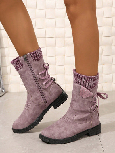 Cozy Chic: Women's Oversized Multicolor Fleece Ankle Boots with Low Heel