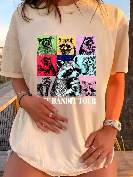 Coffee-Loving Raccoon Graphic Tee – Fun & Quirky Women's T-Shirt